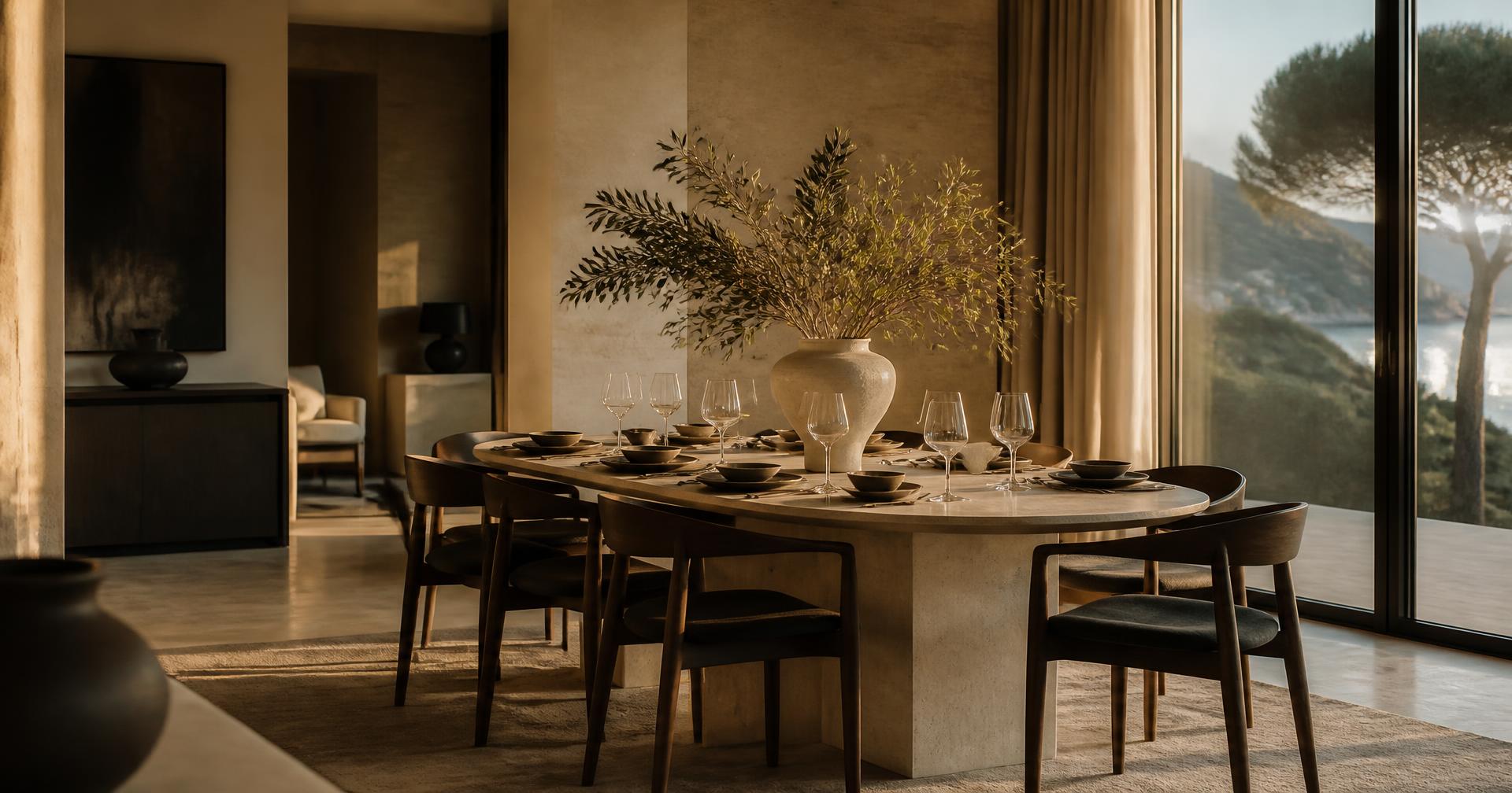 Golden hour dining room set for a gathering